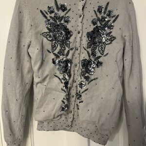 Vintage Beaded Sequined 1950s/1960s Women’s Angora Lambswool  Grey